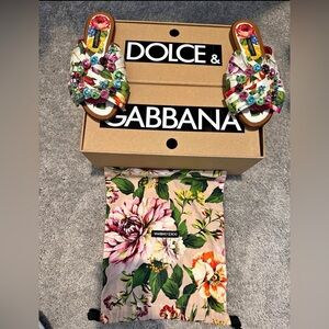 Dolce Gabbana Bianca Abaya Crystal Embellished Slide floral embellished size 5,5
